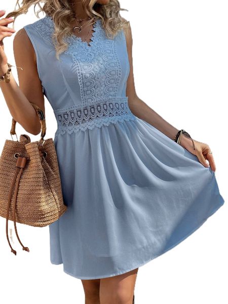

contrast lace a line dress h8nw#, Black;gray