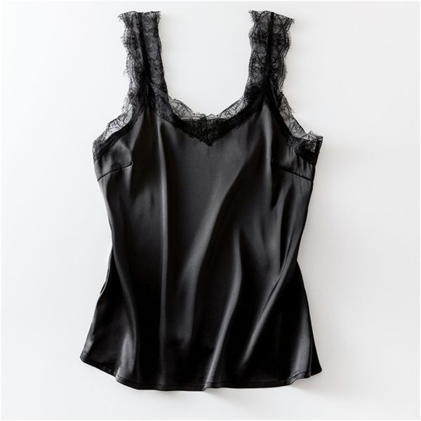 

lace tank women summer casual satin silk vest backless lace-up basic black sleeveless camisole t-shirt 210316, Black;white
