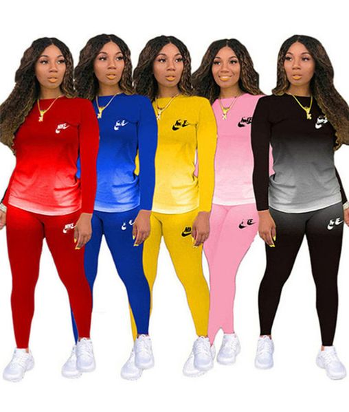 

2022 brand designer women tracksuits long sleeve two piece set hoodies pants spring jogging suit letter outfits tie dye gradient color sport, Gray