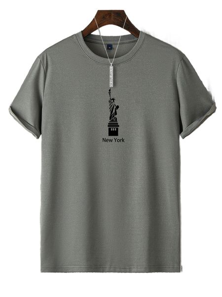 

men letter & statue of liberty print tee m4at#, White;black