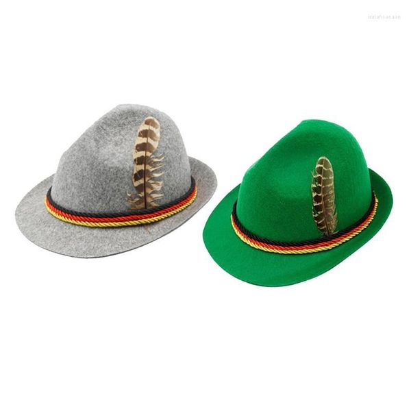 Boinas alemãs da Oktoberfest Fedora Tradicional Chapéu de Facos de Lã com Feather para Adultos Romances Dresses Funcos Panamá Headwearetes