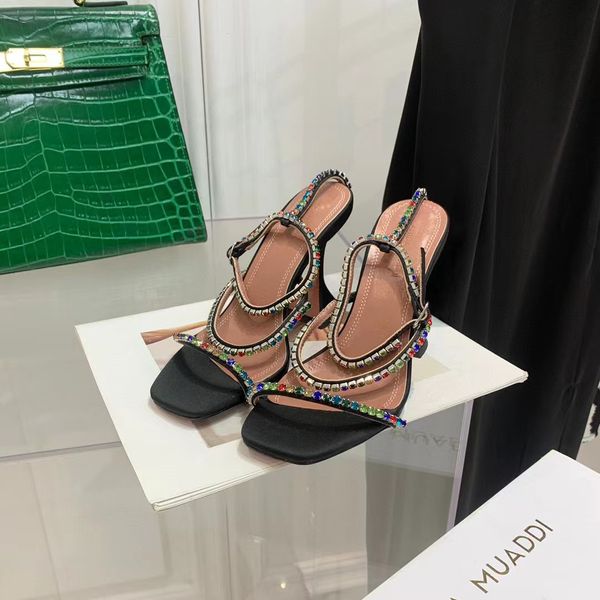 

sandals designers heels high party fashion 100% leather dance shoes suede women slippers crystal thick heel womens wedding dress shoes large, Black