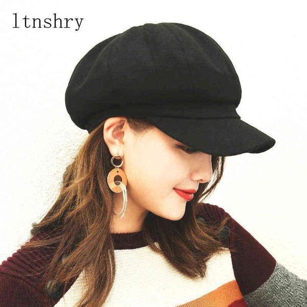 Yeni Moda Yün Sekizgen Kap Şapkaları Kadın Ayarlanabilir 10 Renk Sonbahar Kış Şık Sanatçı Ressam Newsboy Caps Beret Şapkalar J220722