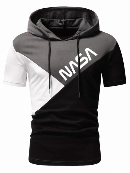 

romwe guys letter graphic colorblock hooded tee u5el#, White;black