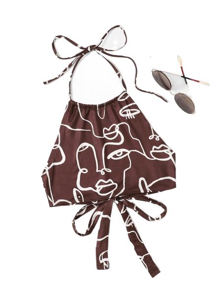 

figure graphic tied backless halter j7gq#, White