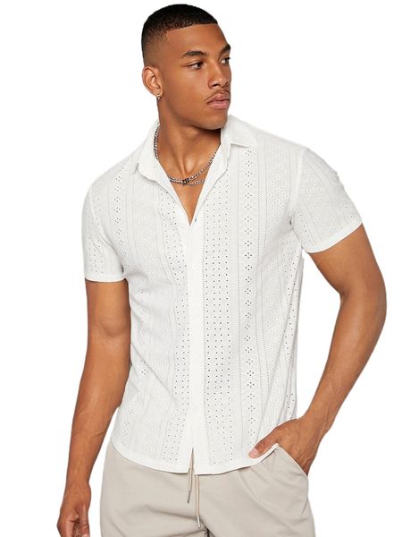 

men hollow out button front shirt n69s#, White;black