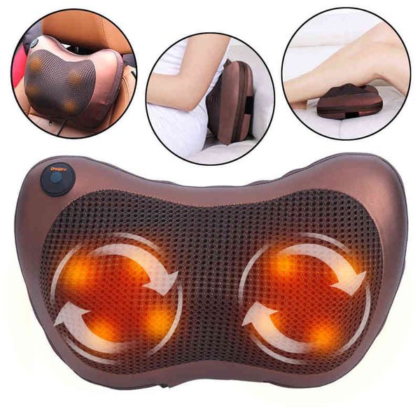 Elektrisches Nackenmassagegerät Schulter Rücken Körpermassagekissen Shiatsu Spa Zuhause/Auto Entspannungskissen mit LED-Licht Wärme 220507