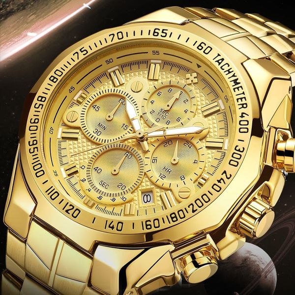 Sport Chronograph Herren Uhren Luxus Gold Voller Stahl Quarzuhr Männer Militärische Wasserdichte Handgelenk Relogio Masculino