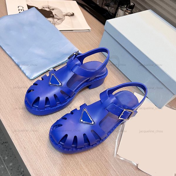 Plataforma de moda de designer de sandálias de luxo desliza Woman Sandles Real Leather Strap Summer Gladiator Sandals Sandals Blue Blue