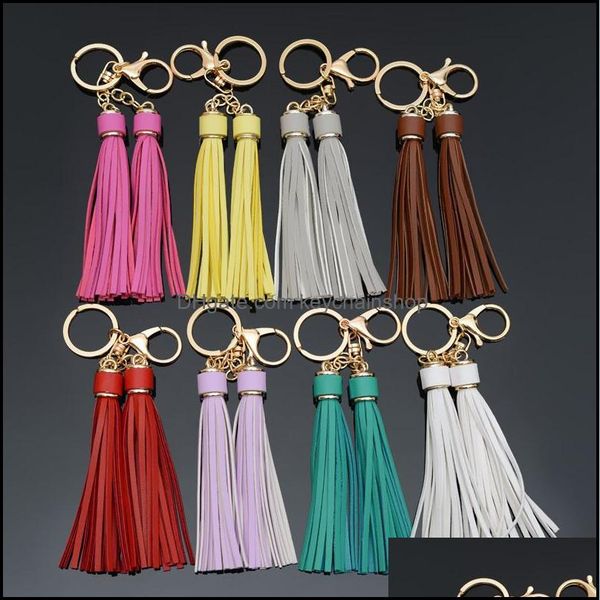 

leather tassel keychains key rings holder pendants car keyrings for women girls fashion bag hanging charm chain gift jewelry drop delivery 2, Slivery;golden