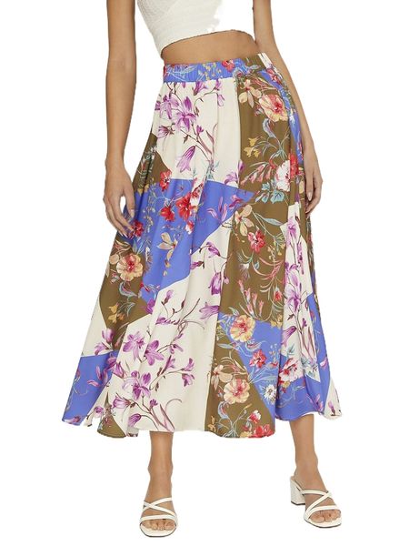 

floral print elastic waist skirt 549z#, Black