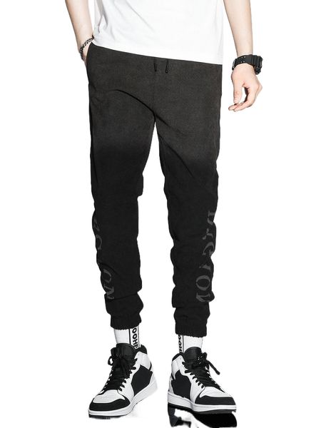 

men letter graphic drawstring waist tapered pants i0la#, Black