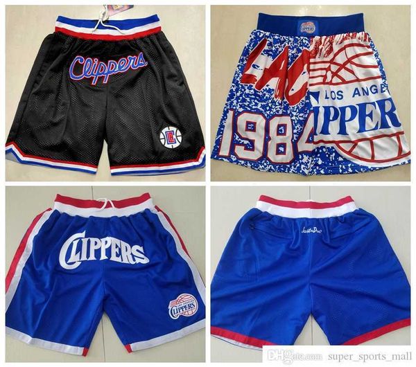 

los angeles''clippers''men basketball shorts just don stitched mitchell and ness with pocket zipper sweatpants mesh retr, Black