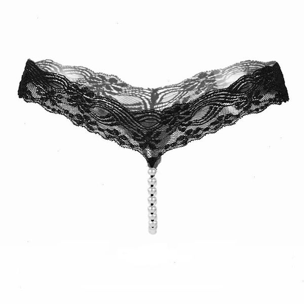 

string lace underwear women back bow panties g t-back thong transparent lingerie cute with pearls, Black;pink
