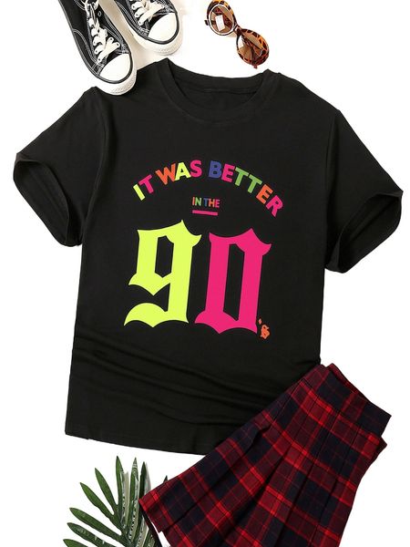 

plus slogan graphic tee y61m#, Black