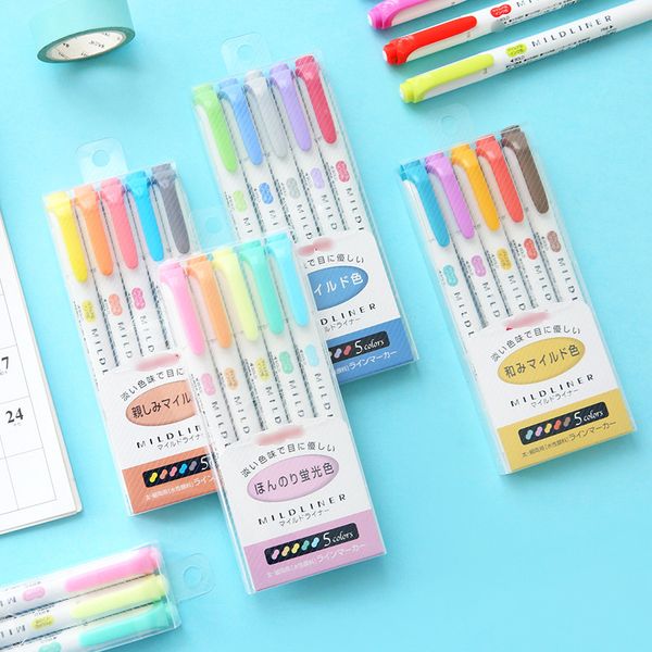 5 teile/satz Doppelköpfiger Textmarker Briefpapier Sanfter Textmarker Farbe Zeichnung Malerei Textmarker Art Marker Pen XG0245