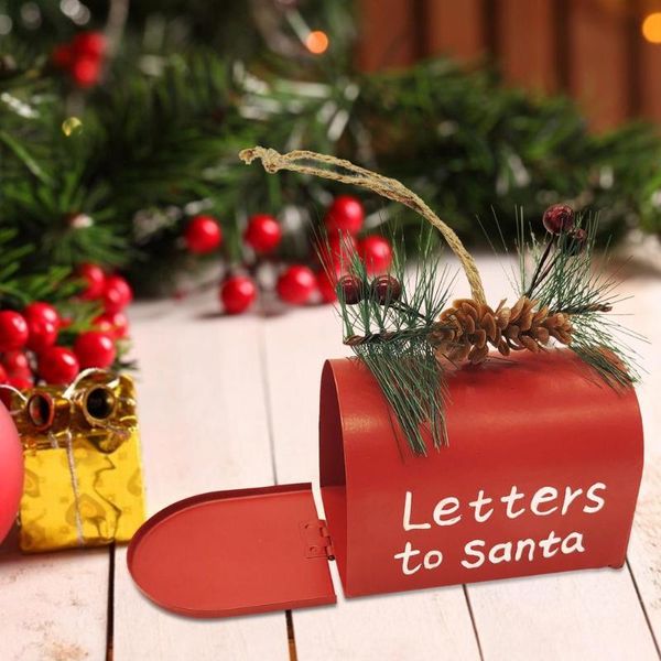 Decorações de Natal decoração Metal Iron Caixa de correio vermelha pendurada Ornamento de árvores Pingente Cartas de presente para o Papai Noel Decorações Decorações