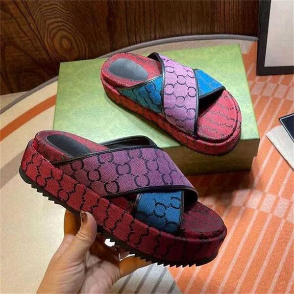 

2022 designer womens g sandals mens slippers flip flops luxury flat thick bottom embroidery printed jelly rubber leather women dress shoes, Black