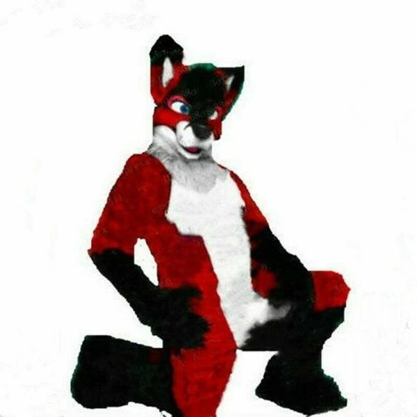 

performance fur wolf fox husky mascot costumes halloween christmas animal cartoon character outfits suit advertising carnival outfit, Red;yellow