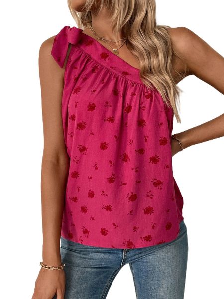 

floral print one shoulder blouse n2nj#, White