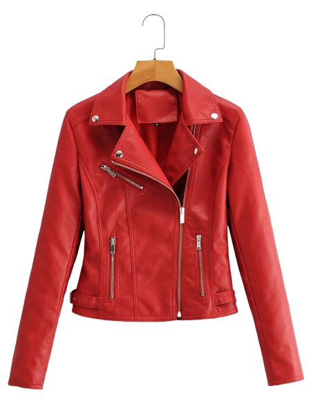 

lapel collar zip up pu moto jacket s0se#, Black;brown