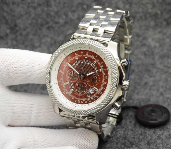 

unitime b05 49mm watch chronograph quartz movement silver case limited brown dial 50th anniversary men watch stainless strap mens, Slivery;brown