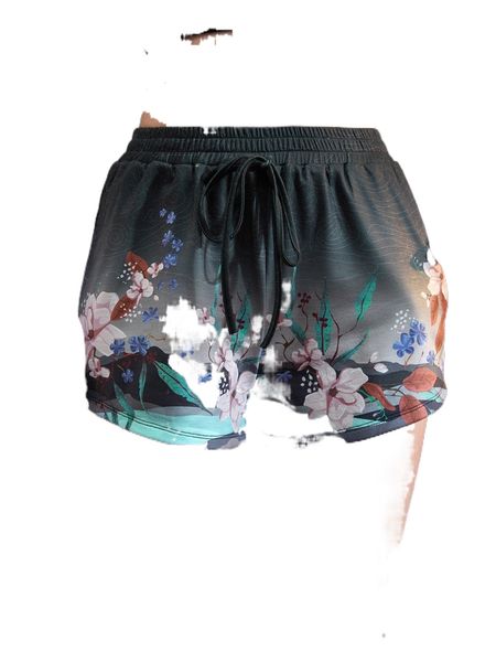 

x southern floral print tie front shorts p7im#, White;black