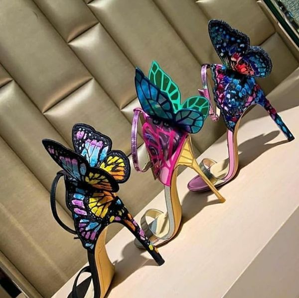 

rhinestone colorful butterfly wings sandals women stiletto jeweled high heels club high heel wedding shoes whatsapp:+8618672674918, Black