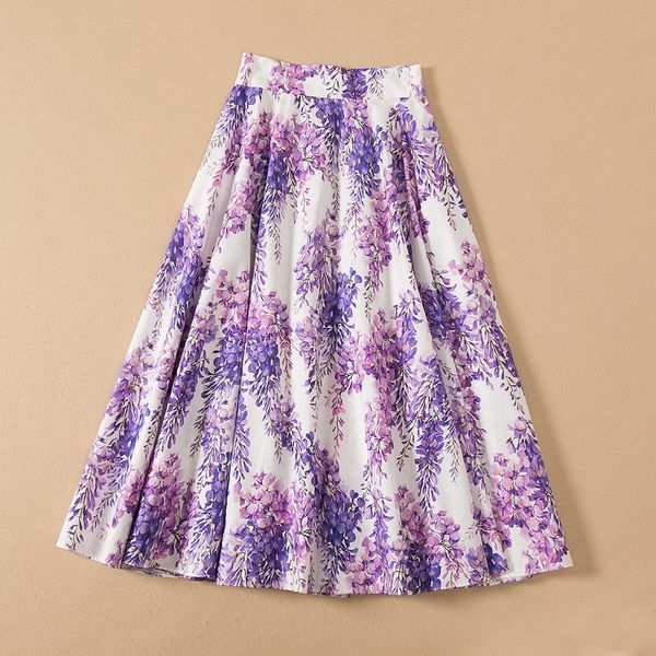 

skirts european and american women's wear spring 2022 new wisteria floral print fashion cotton pleated skirt, Black
