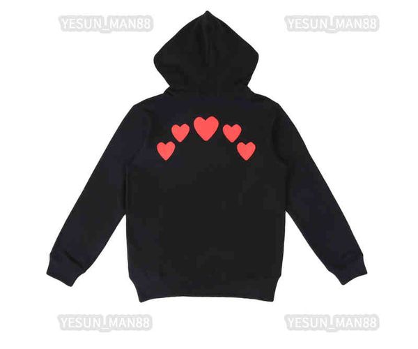 Tasarımcı CDGS Hoodie Modaya Modaya Göre Küçük Kırmızı Kalp Back Multi Kalp Erkekler ve Kadınlar Boş Zaman Fermuarı Hoodie Gray Çiftinin Kazak Mavi YH