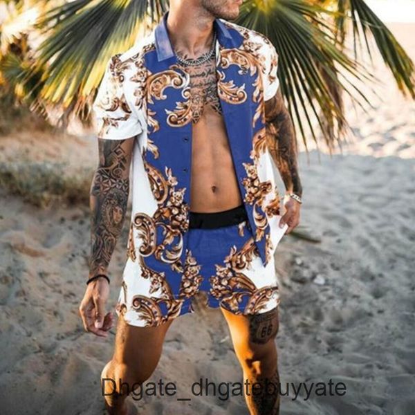 

luxury mens fashion tracksuit hawaiian sets t-shirts printing summer men swim short sleeve button shirts beach shorts streetwear casual shir, Gray
