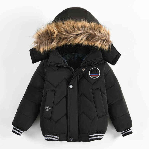 

3 4 5 year winter boys jacket keep warm classic fashion fur collar baby jacket hooded zipper outerwear birthday gift kids clothing j220718, Blue;gray