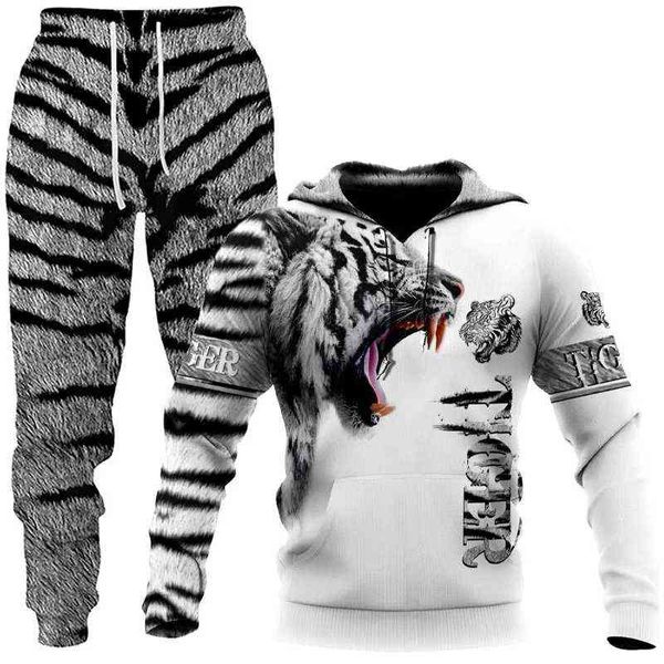 Sonbahar Kış Tiger Aslan Kurt 3d Hayvan Baskılı Erkekler Kapşonlu Sweater Seti Erkek Spor Giyim Terzini Uzun Kollu Erkekler Giyim Takım G1217