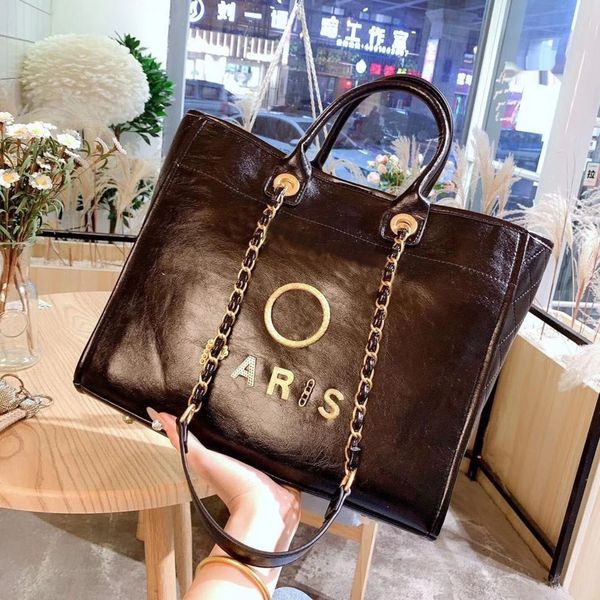 

women's fashion luxury handbags evening bags ch designer metal letter badge tote bag small mini body leather beach handbag large female