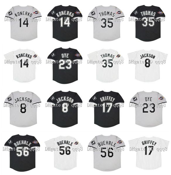 

Vintage 2005 Chicago Baseball Jersey 14 Paul Konerko 35 Frank Thomas 56 Mark Buehrle 8 Bo Jackson 17 Ken Griffey Jr. 23 Jermaine Dye White, As pic