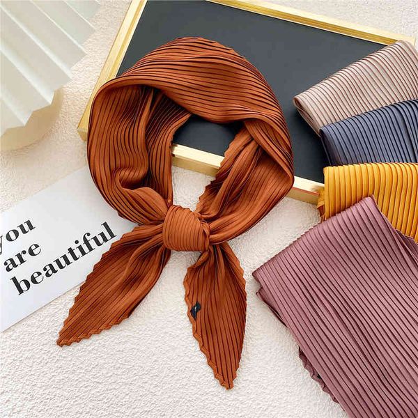 

various colors square female fashion design silk pleated neck wear temperament pretty crinkled hair scarf as gift, Blue;gray