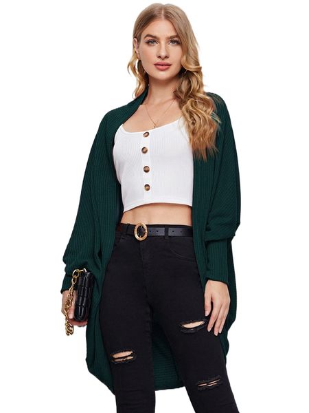 

batwing sleeve open front coat q6qy#, Black