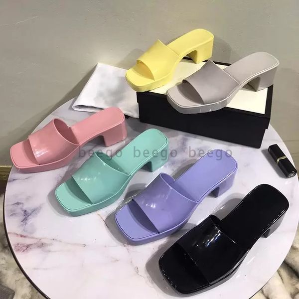 

platform luxuries women for slippers womens thick heeled sandals designer rubber jelly high heels summer slipper chunky beach slides alphabe, Black