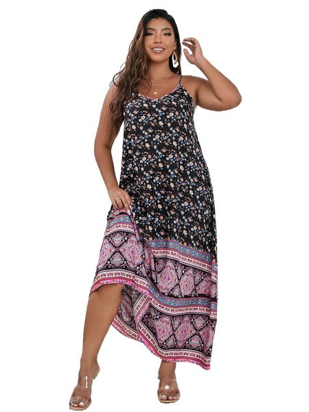 

plus ditsy floral maxi cami dress t0qp#, Black