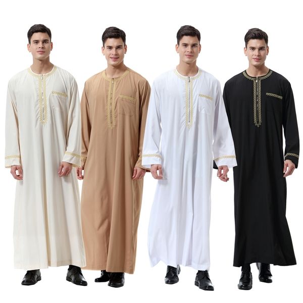 

muslim islamic clothing men jubba thobe print zipper kimono long robe s musulman wear abaya caftan islam dubai arab dressing 220713, Red