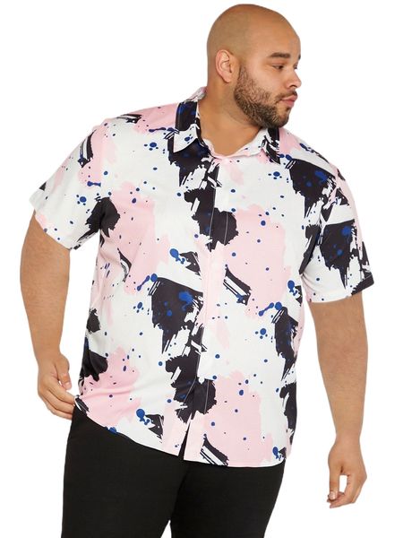 

extended sizes men splash ink print shirt g51x#, White;black