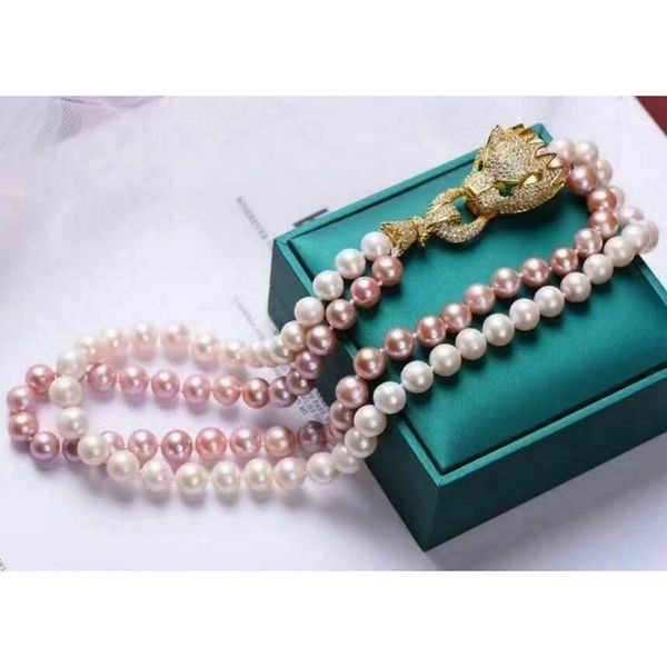 

two shares 8-9mm south sea round white pink pearl necklace 18&quot 19&quot, Silver