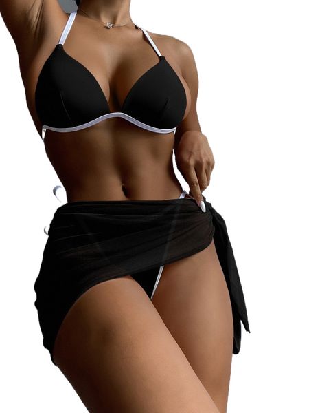 

binding trim push up bikini swimsuit y7ji#, White;black