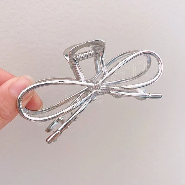 

vintage geometric bow hair claws for women girls hair accessories trendy simple large metal hairpin barrettes fashion headdress, Slivery;white