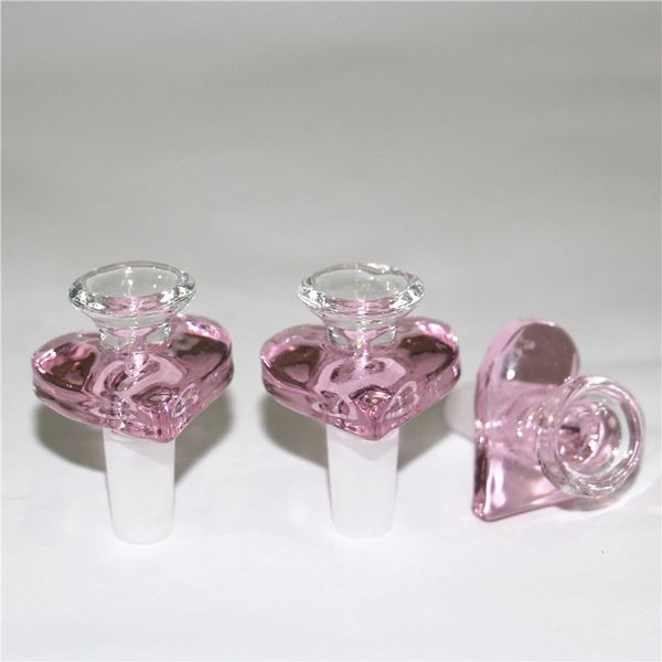 Herzform rosa Farbe Wasserpfeifen Glasbongs Wasserpfeifen Dab Bohrinseln mit 14 mm Rauchen Trockenkräuterschalen Nektar