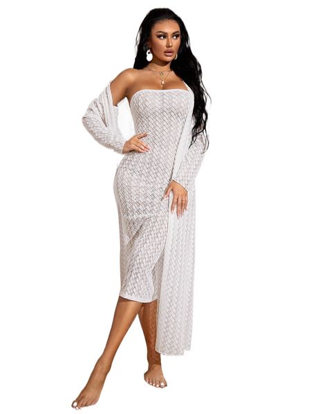 

sxy solid tube dress & kimono e7zp#, White