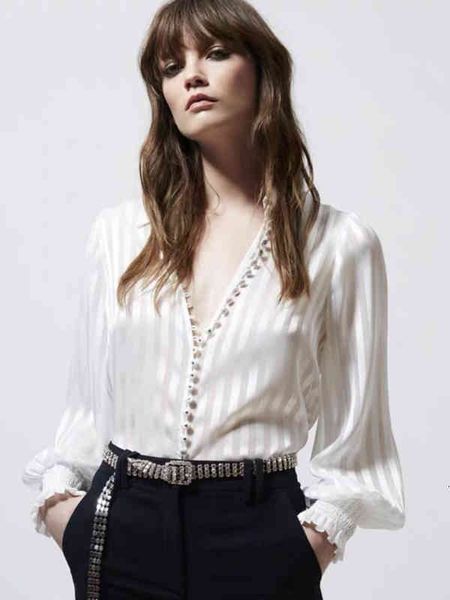 

women's blouses & shirts summer woman white satin v-neck sheer shirt w426