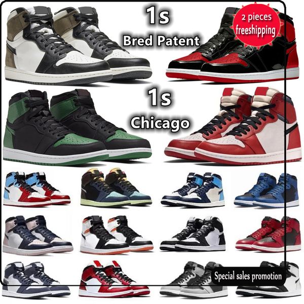 

1 1s mens basketball shoes sneakers chicago reimagined bred patent dark mocha pine green rebellionaire grey fog fearless obsidian men women, Black