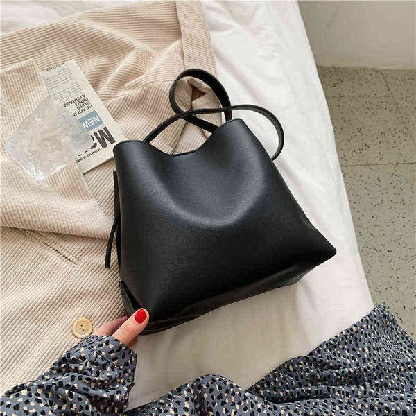 

pu leather women bucket shoulder bag 2022 brand luxury solid color ladies handbags casual female crossbody bags bolsas totes g220422