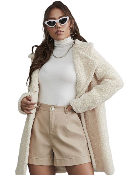 

lapel neck teddy coat z78p#, Black